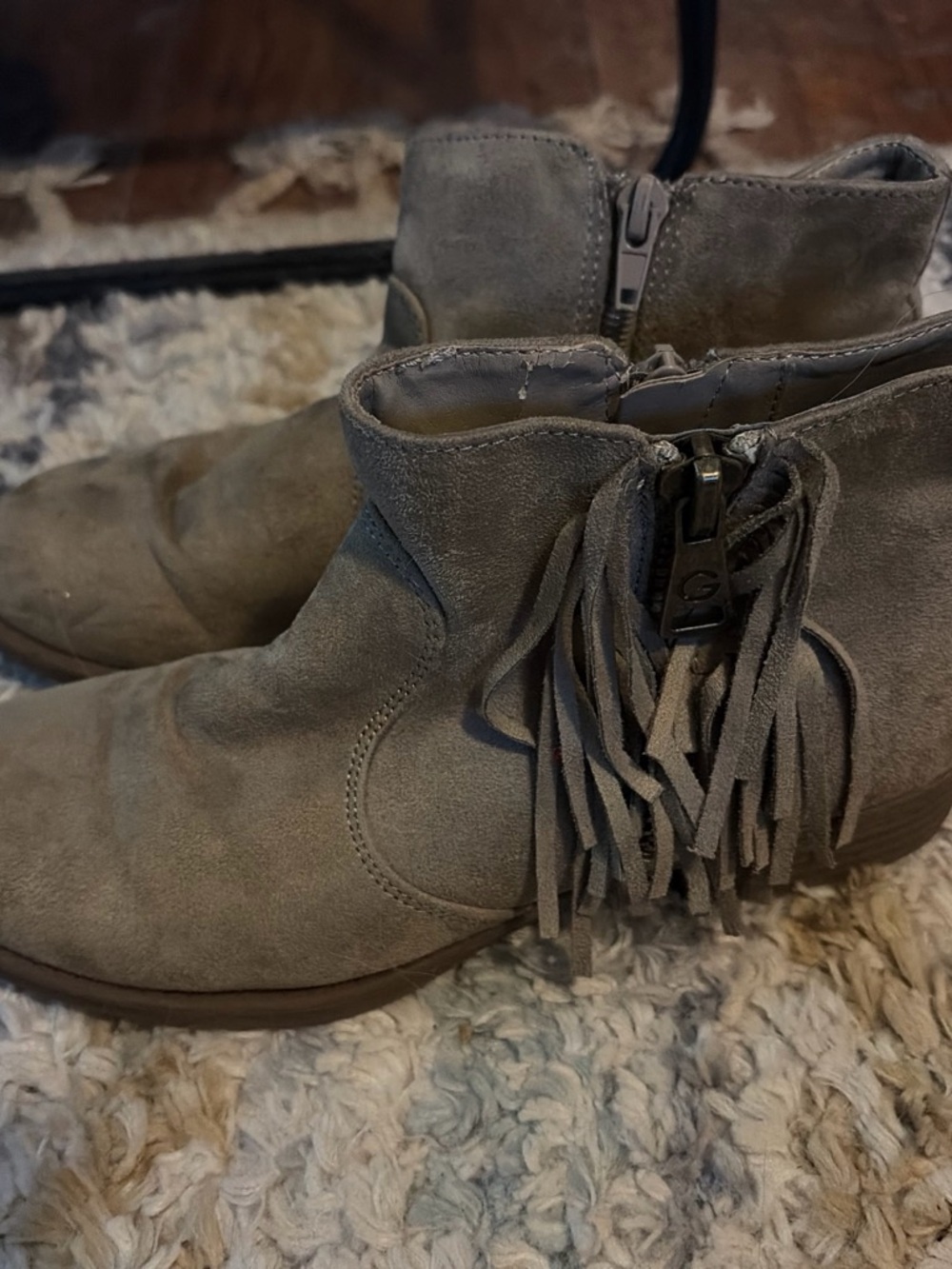 Guess Gray Suede Fringe Ankle Boots